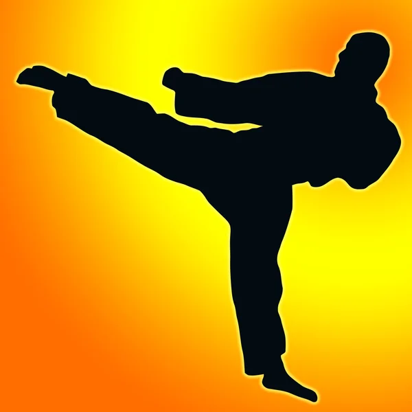 Goud oranje terug sport silhouette - karate kick — Stockfoto