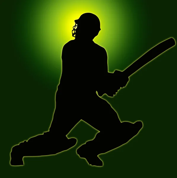 Zöld arany hátsó sport silhouette - cricket a batsman — Stock Fotó