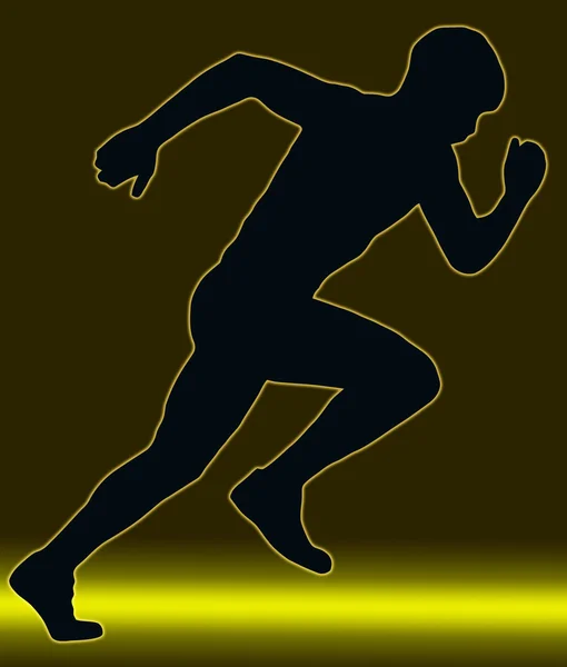 Zöld arany ragyogás sport silhouette - férfi sprint sportoló — Stock Fotó