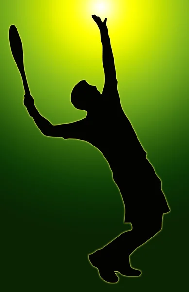 Silhueta verde do esporte do brilho - Jogador de tênis que serve — Fotografia de Stock