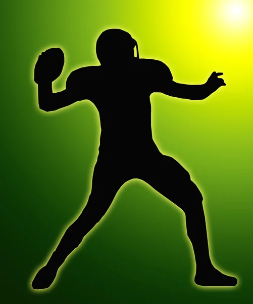 Πράσινη λάμψη σιλουέτα αμερικανική ποδοσφαιρική quarterback ρίξει — Φωτογραφία Αρχείου