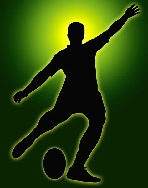 Zöld izzás sport silhouette - rögbi labdarúgó kicker — Stock Fotó