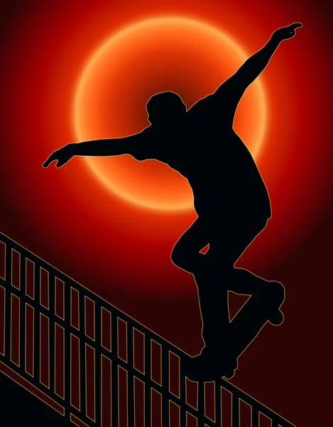 Skateboarding nosegrind rail sunset back — Stockfoto