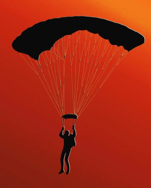 夕阳的背天空潜水员与降落伞 — 图库照片