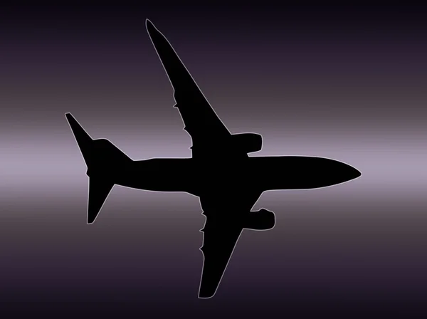 Twin Jet Airplane Isolated Silhouette in Purple Sky — Stock Photo, Image