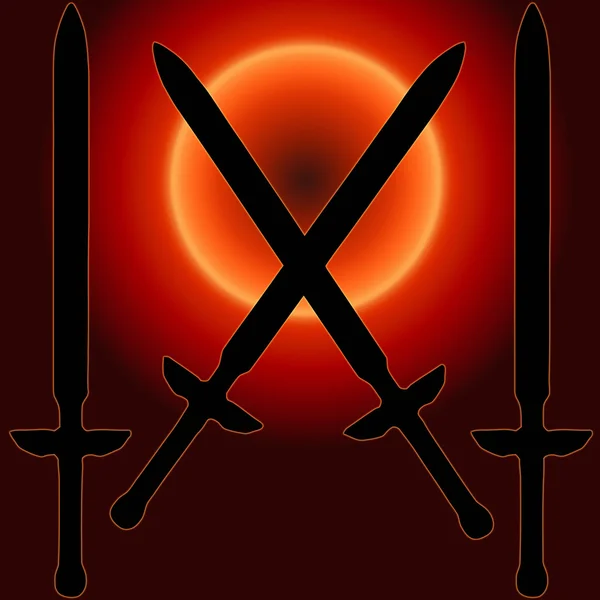 Wapenschild zonsondergang zwaard silhouet — Stockfoto