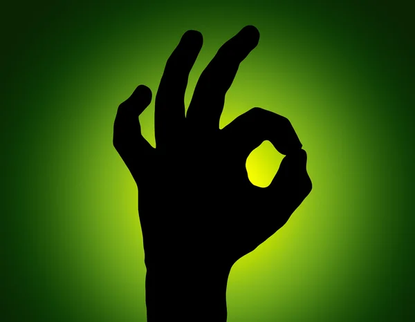 Silhouette alle feine Hand auf grün gefärbtem Hintergrund — Stockfoto