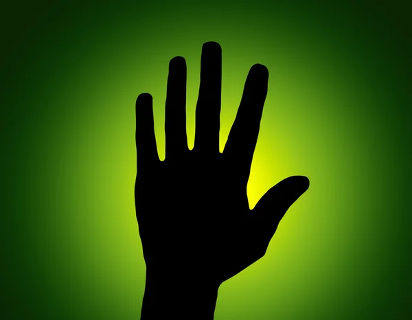 Silueta zastavit rukou na zelené barevné pozadí — Stockfoto