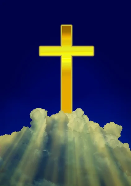 Świecące chrześcijańskiej krzyż na chmury — Zdjęcie stockowe