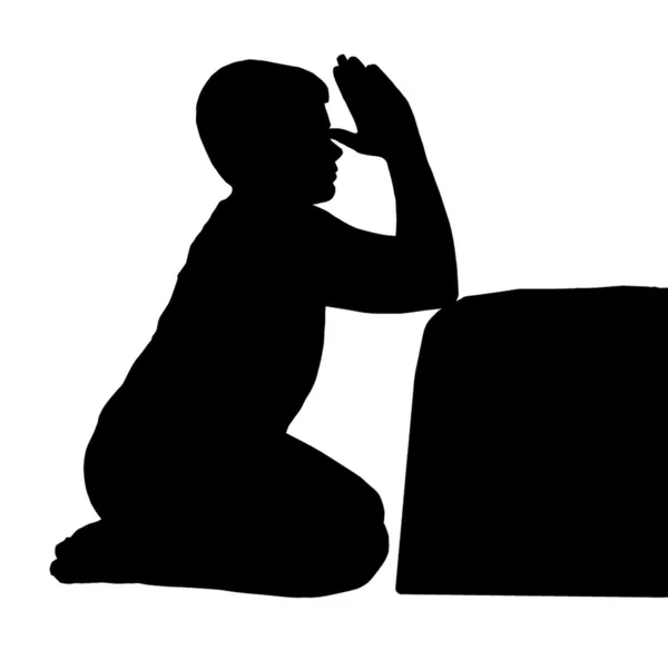 Παιδί προσεύχομαι δίπλα στο κρεβάτι — Διανυσματικό Αρχείο