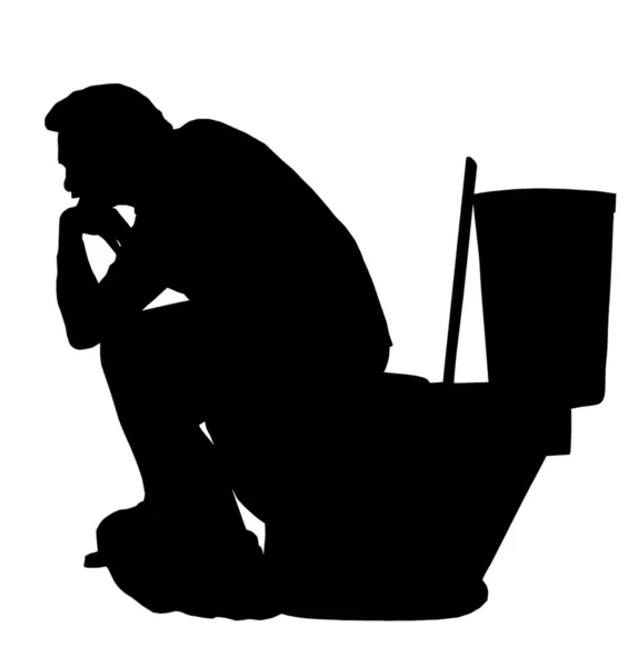 Denkender Mann auf Toilettensilhouette — Stockvektor
