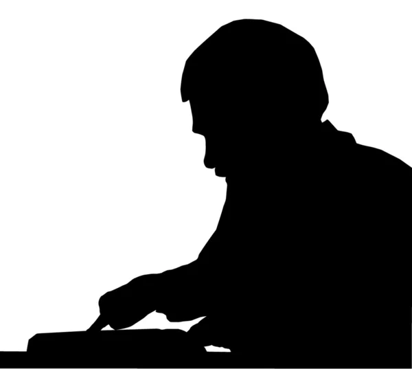 Silhouette of man holding place with finger in book — Stock Vector