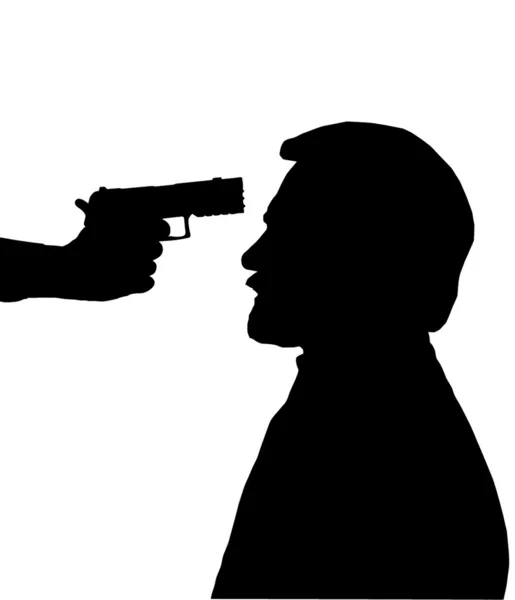 Silhouette eines Mannes mit Waffe gegen Kopf — Stockvektor