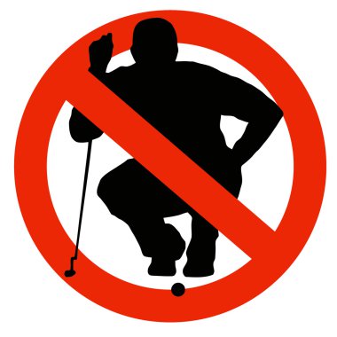 Golf Player Silhouette on Traffic Prohibition Sign clipart