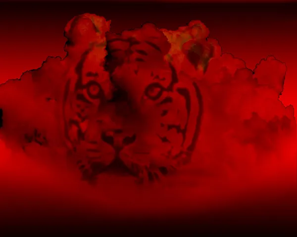 Nuages de tempête rouge ardent avec visage de tigre — Photo