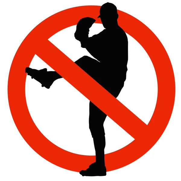 Baseballový hráč silueta na dopravní značka zákaz — Stock fotografie