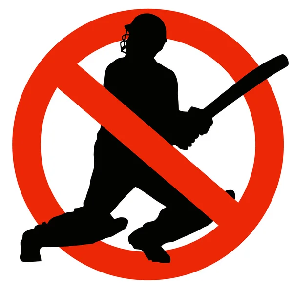 Sílhueta de jogador de críquete no sinal de proibição de tráfego — Fotografia de Stock