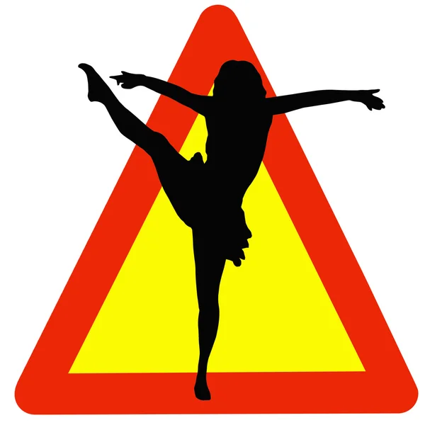 Silueta bailarina en señal de advertencia de tráfico —  Fotos de Stock