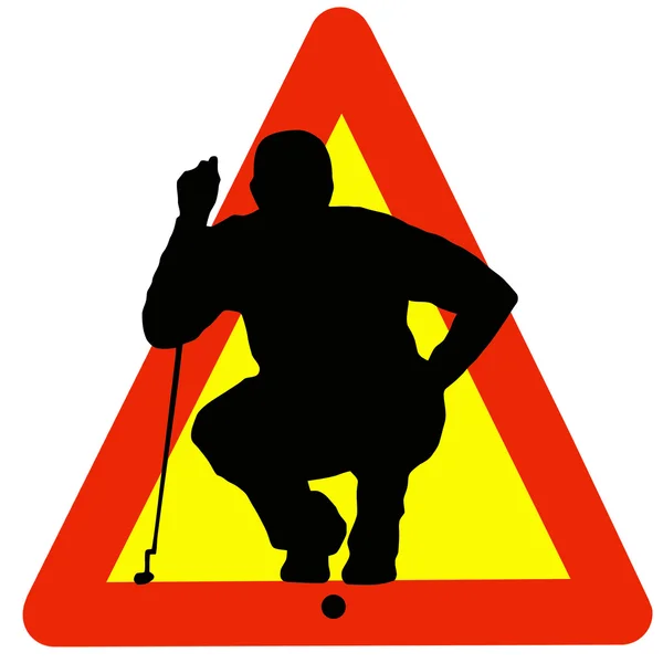 Silhueta de jogador de golfe no sinal de aviso de trânsito — Fotografia de Stock