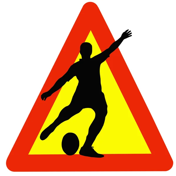 Rögbi játékos sziluettjét a forgalom figyelmeztető jel — Stock Fotó