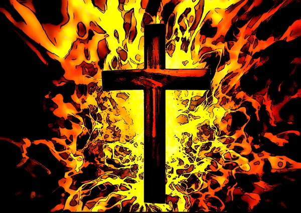Płonący krzyż chrześcijański ilustracja tło — Zdjęcie stockowe