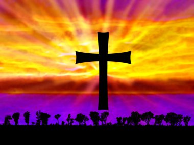 Abstract Fantasy Sunset with Cross clipart