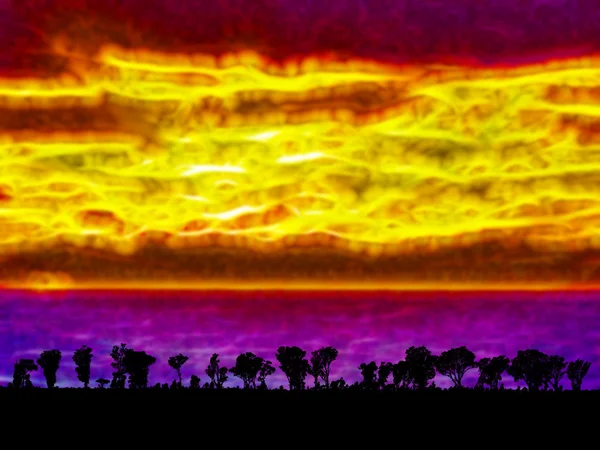 Abstrakt fantasy solnedgång siluett — Stockfoto