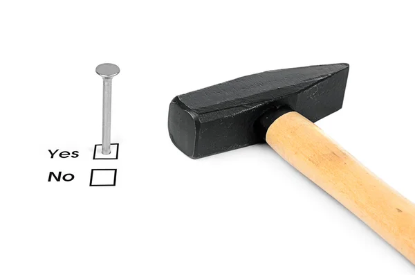 Nail which mark checkbox and hammer — Stock Photo, Image