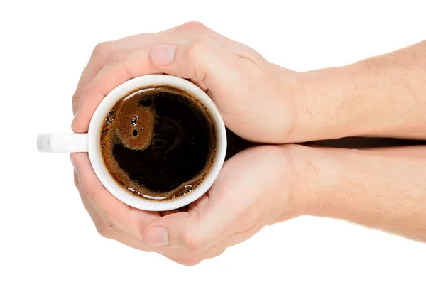 Two hands holding a cup of fresh coffee. — Stock Photo, Image