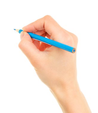 Blue pencil in hand clipart