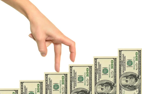 Female hand and money staircase — Stock Photo, Image