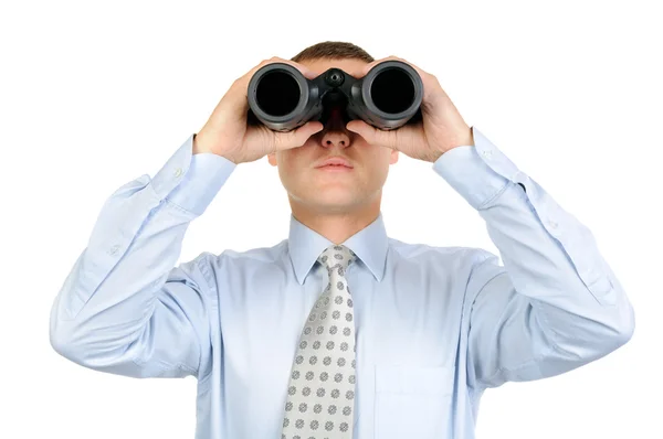 Male looking with binoculars — Stock Photo, Image