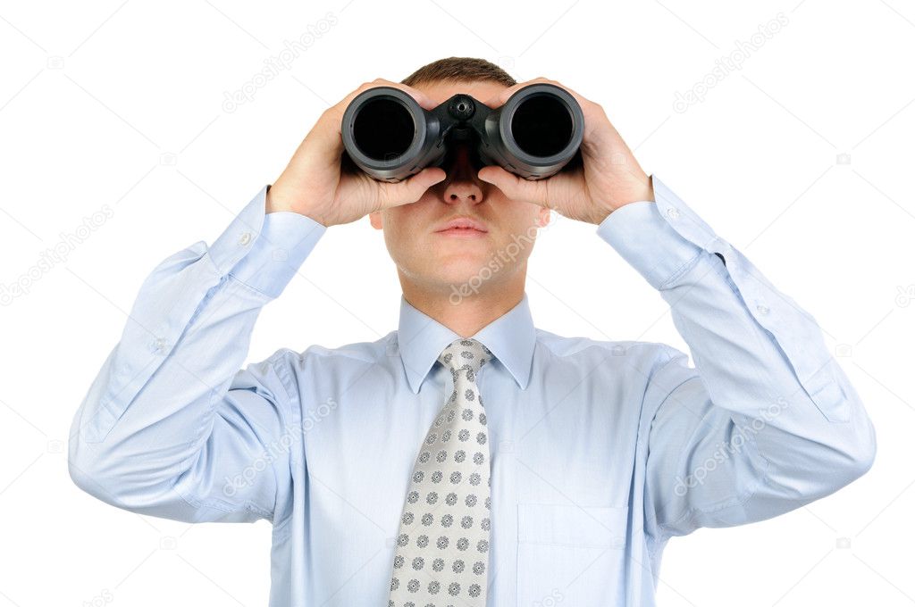 Male looking with binoculars