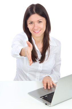 Successful business woman gives a handshake clipart