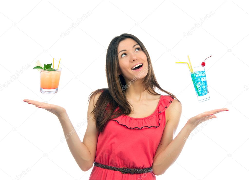Young woman with cocktails margarita