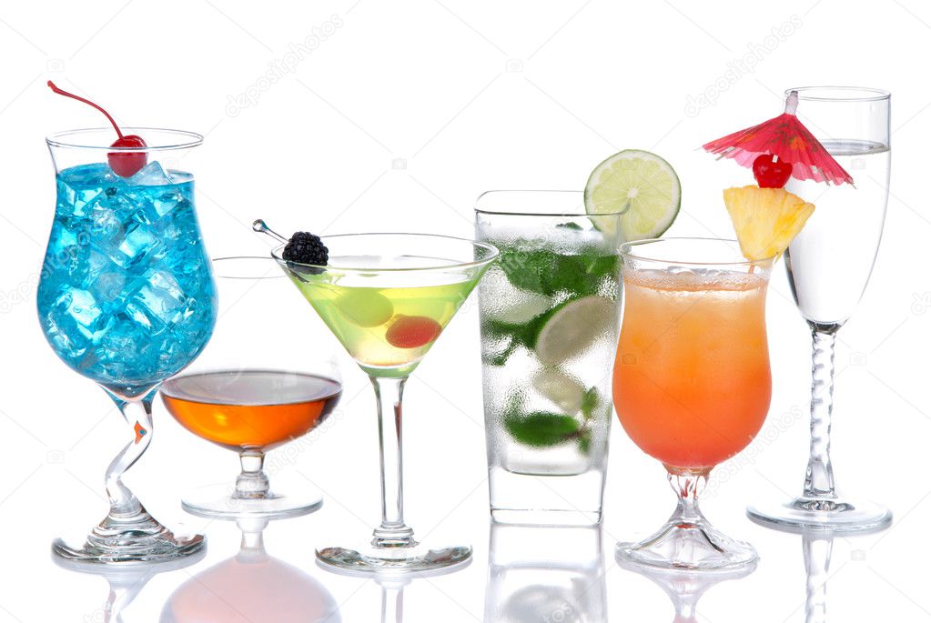 Alcohol Cocktails Blue lagoon, mojito; tropical Martini