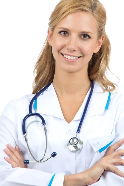 Doktor žena s stetoskop stojící — Stock fotografie