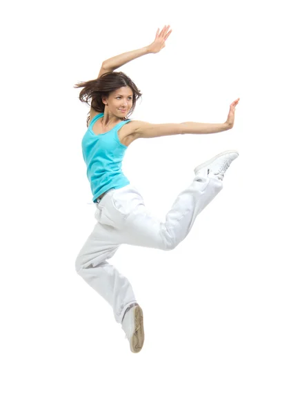 Modern teenage girl dancer jumping and dancing — Stock Photo, Image