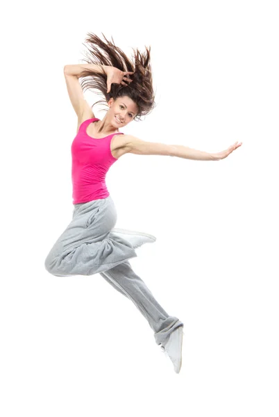 Modern teenage girl dancer jumping and dancing — Stock Photo, Image