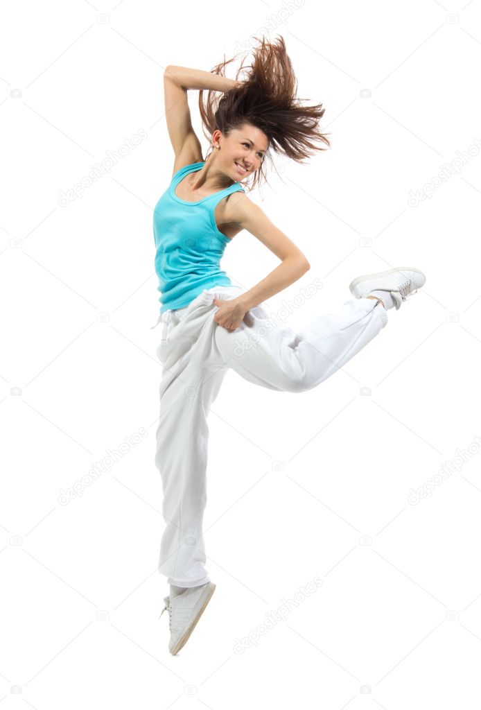 Modern slim hip-hop style woman dancer dancing