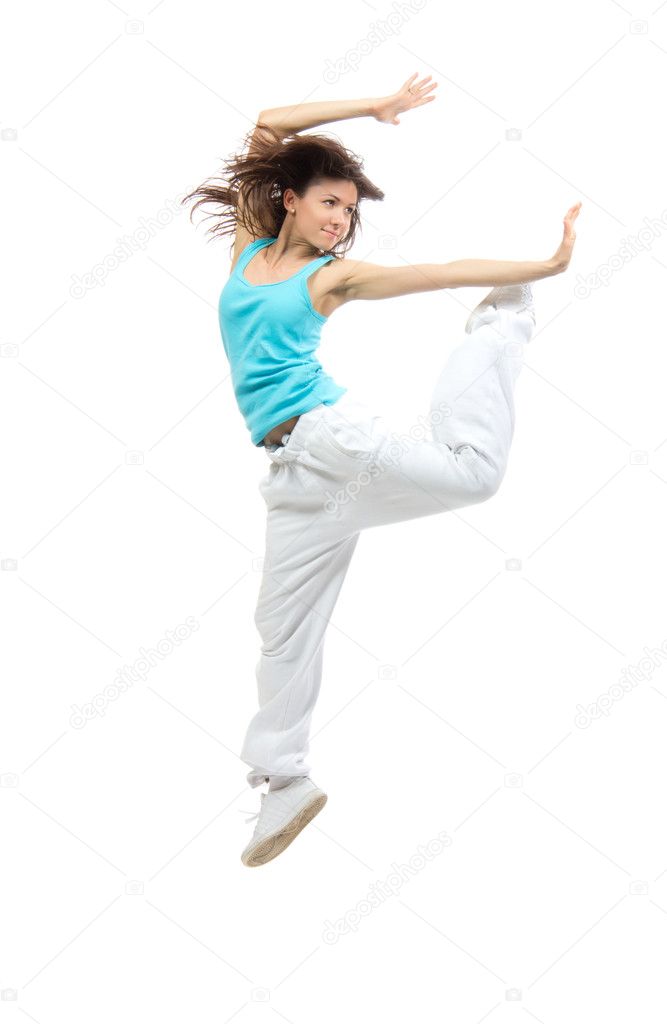 Woman dancer jumping and dancing