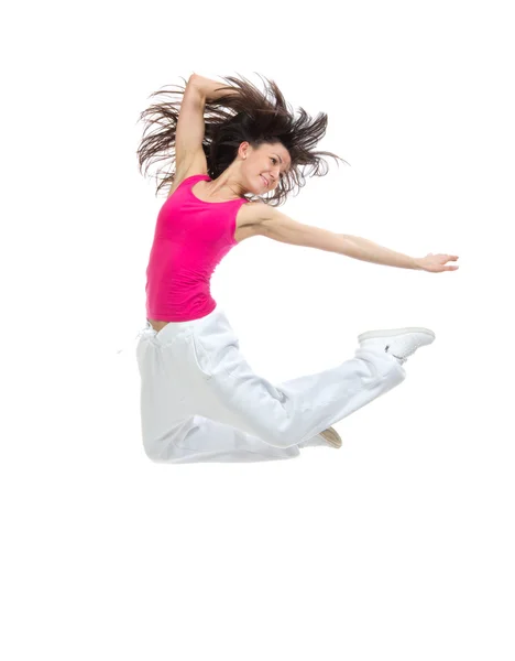 Modern slim hip-hop style teenage girl jumping dancing — Stock Photo, Image