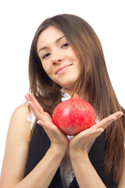 Woman show Pomegranate fruit clipart