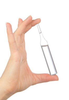 Doctor hand hold medical vial ampoule clipart
