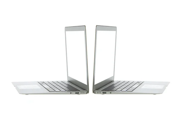 Silver aluminum laptop computer notebook side — Stock Photo, Image