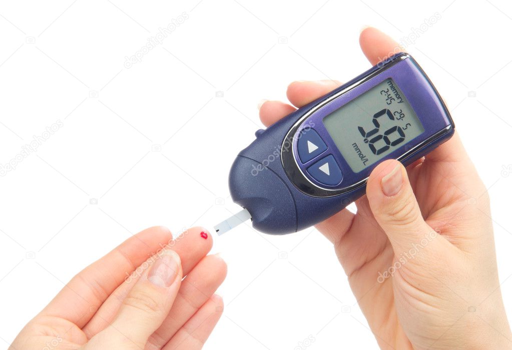 Diabetes patient measuring glucose level blood test