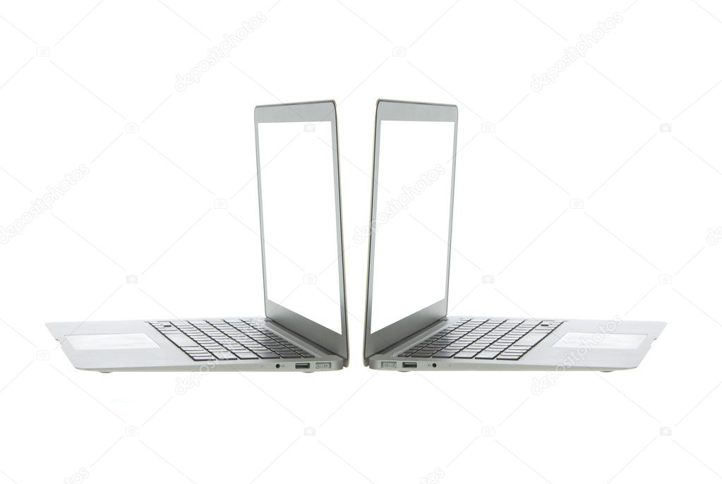 Silver aluminum laptop computer notebook side