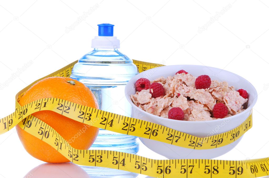 Diet weight loss food breakfast concept with tape measure