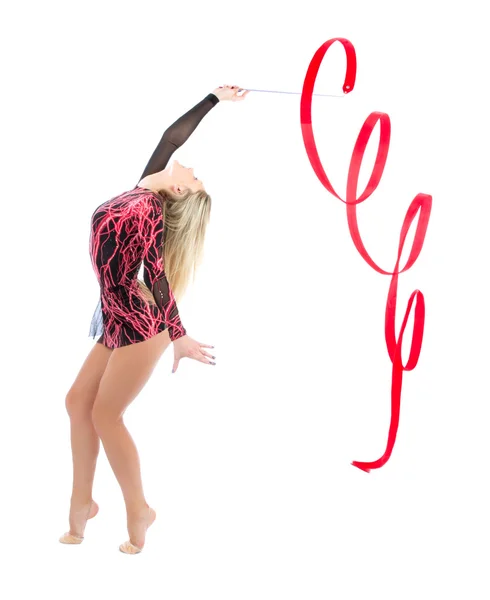 Slim ευέλικτη γυναίκα χορεύτρια τέχνης ρυθμικής γυμναστικής — Φωτογραφία Αρχείου