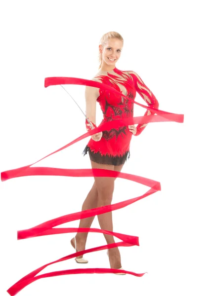 Slim flessibile donna ginnastica ritmica ballerina d'arte — Foto Stock